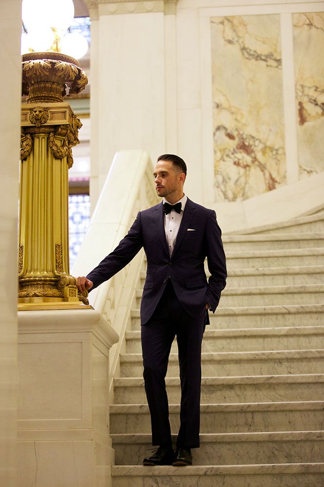 black tie navy blazer