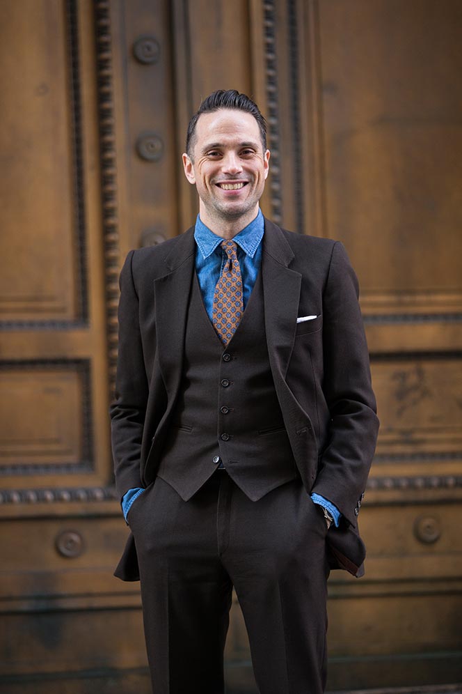 brown tie with blue shirt