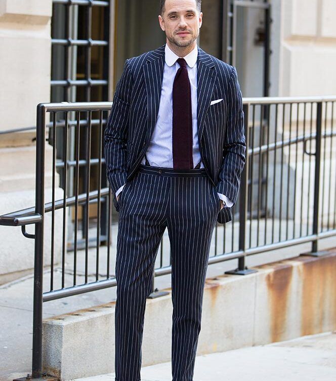 pinstripe suit and tie