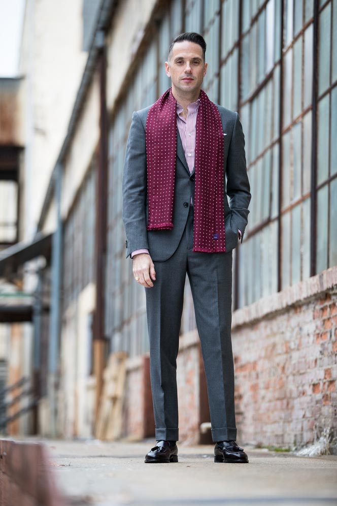 grey suit burgundy combinations