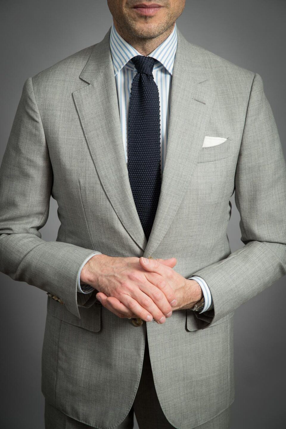 Model Wearing Light Gray Fresco Suit – Polished & Comfortable Summer Style