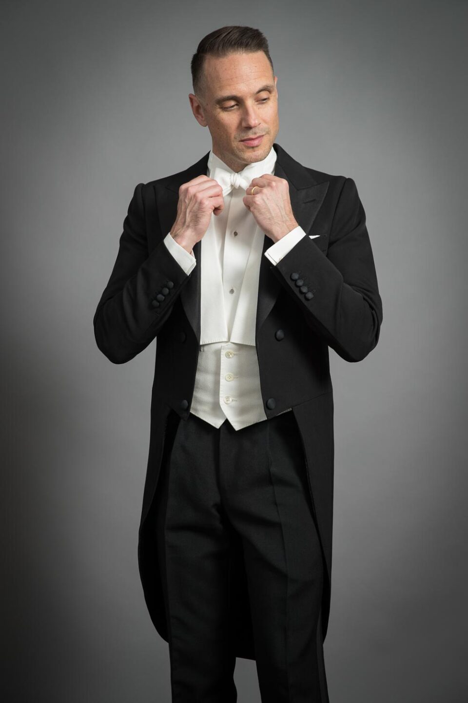 Model Wearing White Tie Tailcoat Tuxedo – Classic & Distinguished Look