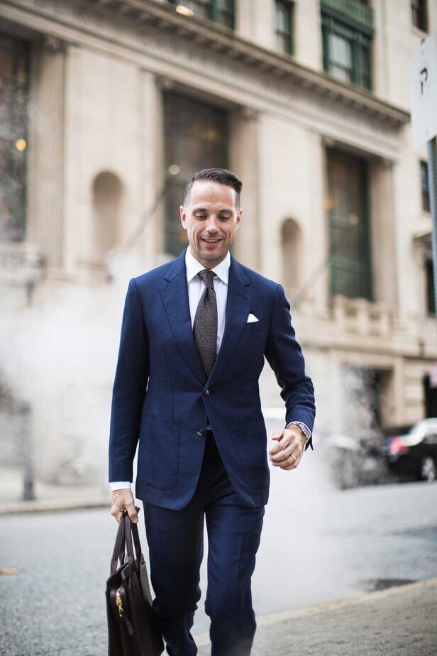 Navy Blue Hopsack Suit Business Outfit Idea