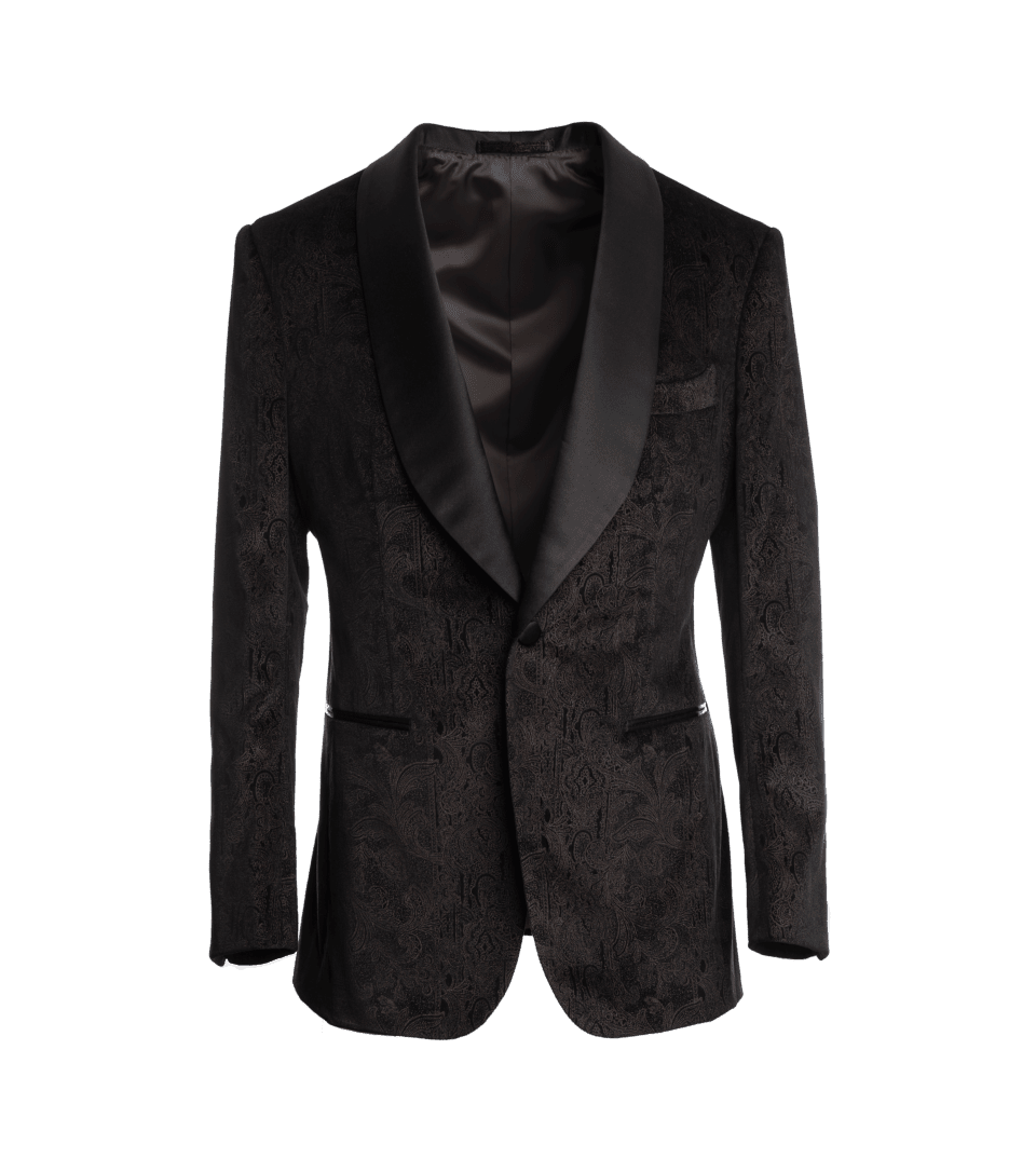 Brown Jacquard Velvet Shawl Collar Dinner Jacket – Custom Fit by He Spoke Style