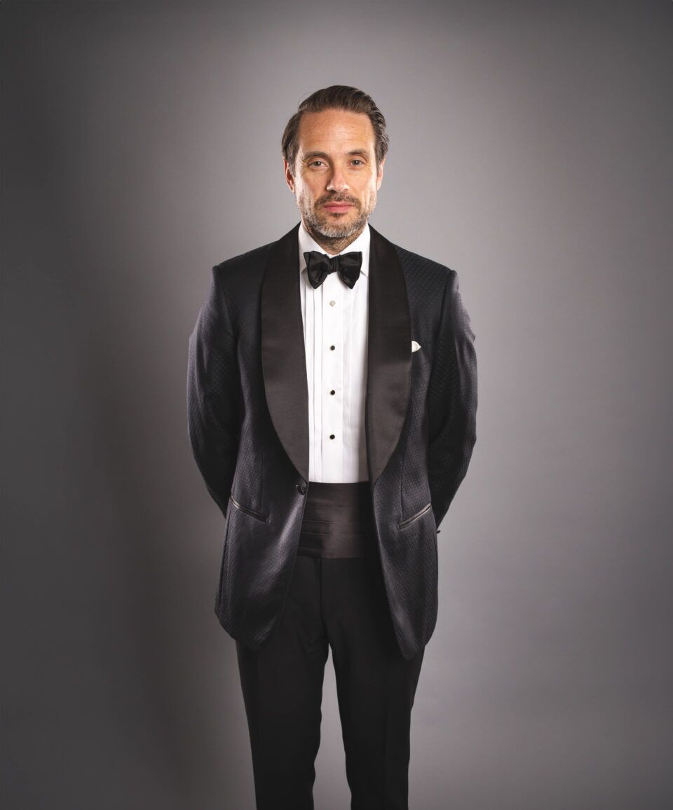 Tailored Navy Blue Subtle Flower Pattern Shawl Collar Dinner Jacket - He Spoke Style Shop