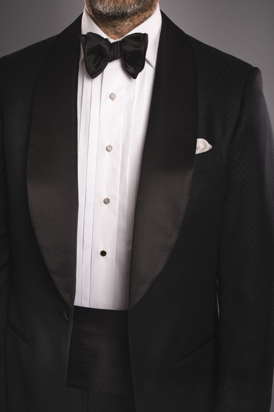 Close-Up of Navy Blue Subtle Flower Pattern Shawl Collar Dinner Jacket - Rich Texture & Luxurious Detail - He Spoke Style Shop