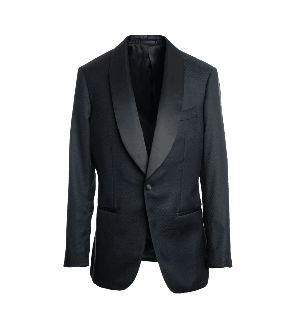 Navy Blue Subtle Flower Pattern Shawl Collar Dinner Jacket - He Spoke Style Shop