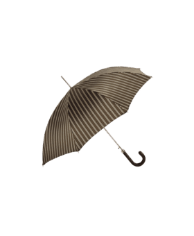 Passotti Ombrelli Brown, Beige Double Stripe Umbrella With Brown Stitched Leather Handle - He Spoke Style Shop
