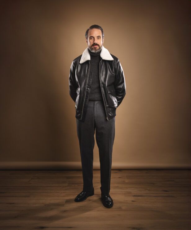 how to wear a black leather bomber jacket