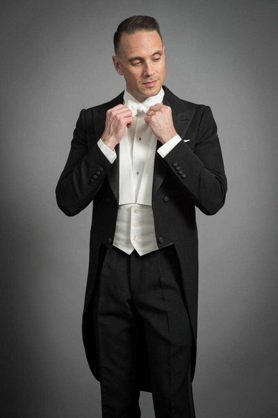 Model Wearing White Tie Tailcoat Tuxedo – Classic & Distinguished Look