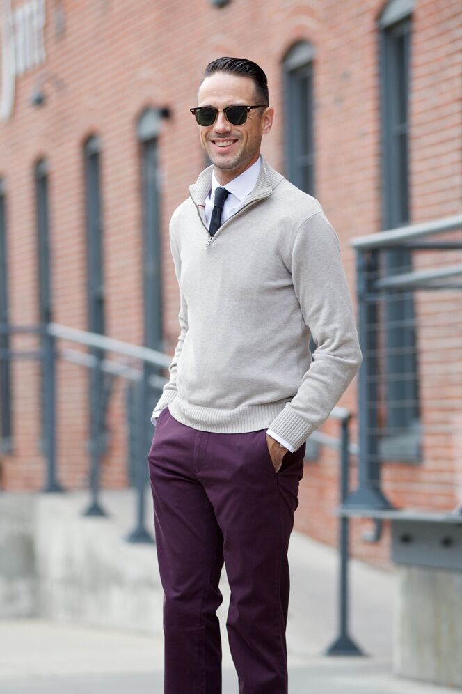 half zip sweater with dress shirt Hawes & Curtis Grey Half Zip Sweater | Machine Washable | Merino Wool | Plain