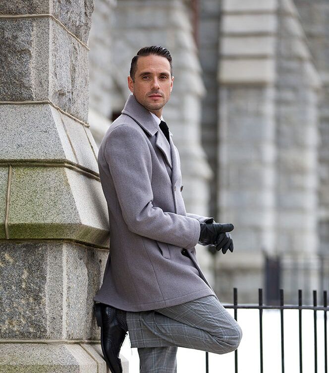grey winter dress coat Double Breasted Long Men's Dress Topcoat - Winter Coat Wool Light Grey Overcoat