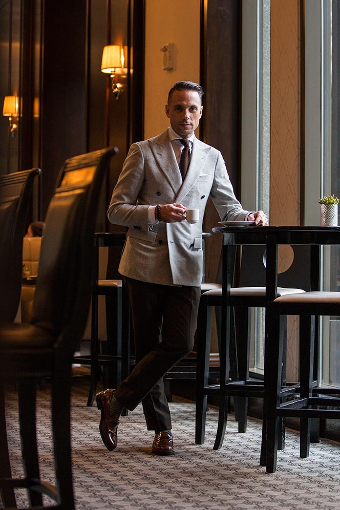 Grey Blazer Double-Breasted Outfit Idea - He Spoke Style
