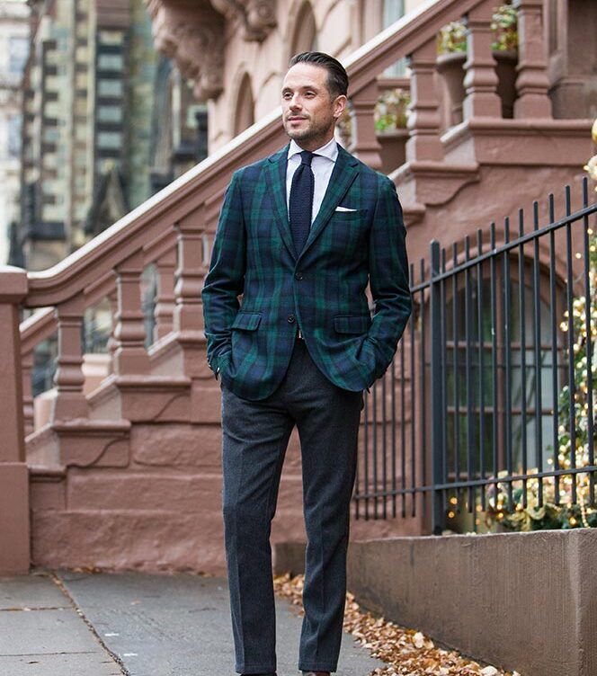 navy blue dress for baby girl Black Watch Tartan Plaid Blazer Men's Outfit Idea