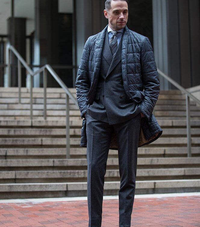 All Business: Charcoal Flannel Double-Breasted Suit - He Spoke Style