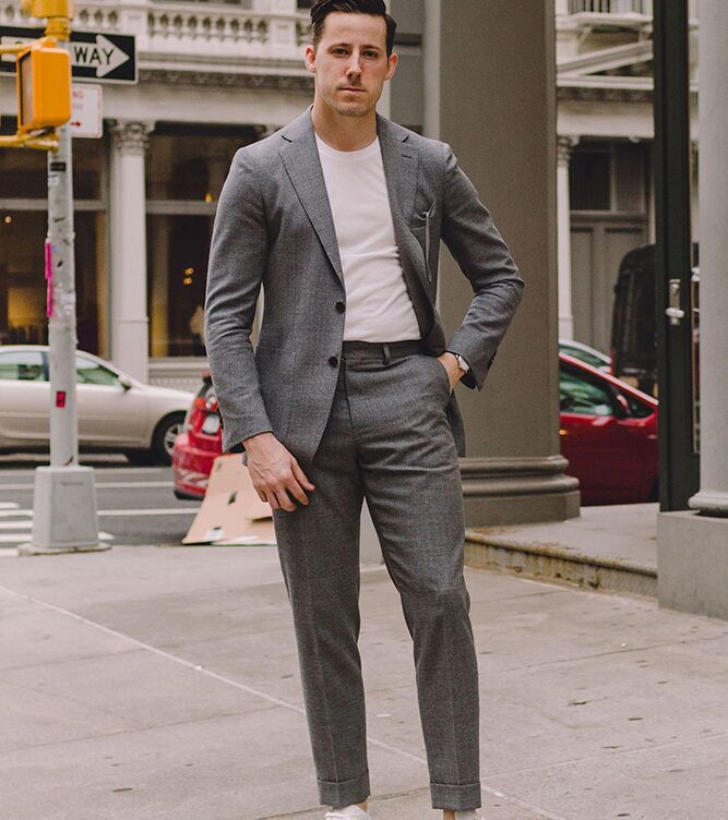 slim fit dress slacks Charcoal Gray Tweed 3 Piece Suit | Mensuits main image 1