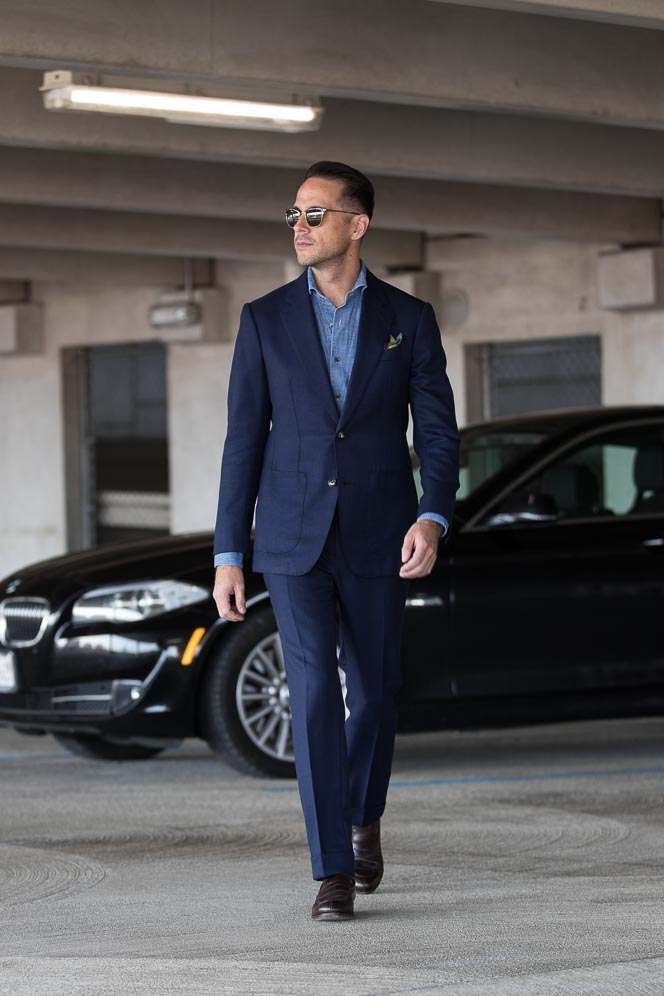 navy blue dress shirt outfit Men's Solid Brushed Cotton Shirt in Navy Blue