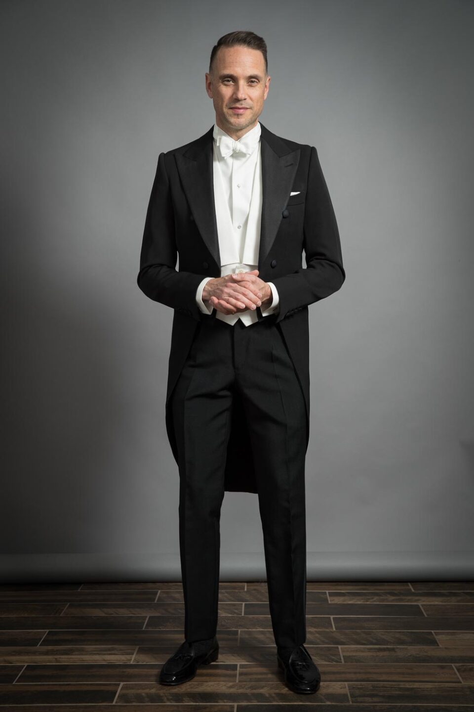 Full View of Custom-Tailored White Tie Tailcoat for Formal Occasions