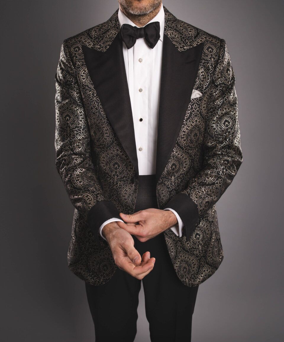 Made-to-Measure Black Jacquard Dinner Jacket – Bold & Sophisticated - He Spoke Style