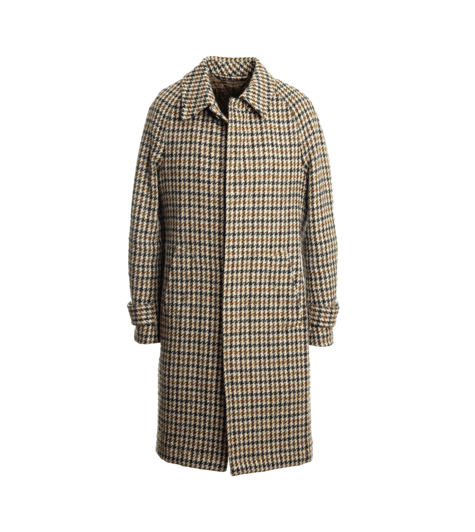 Bespoke Brown Houndstooth Balmacaan Coat | He Spoke Style