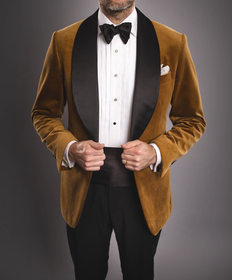 Golden Brown Velvet Dinner Jacket – Custom Fit by He Spoke Style