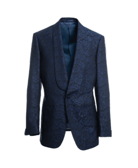 Navy Floral Print Paisley Shawl Collar Dinner Jacket - Custom Fit by He Spoke Style Shop