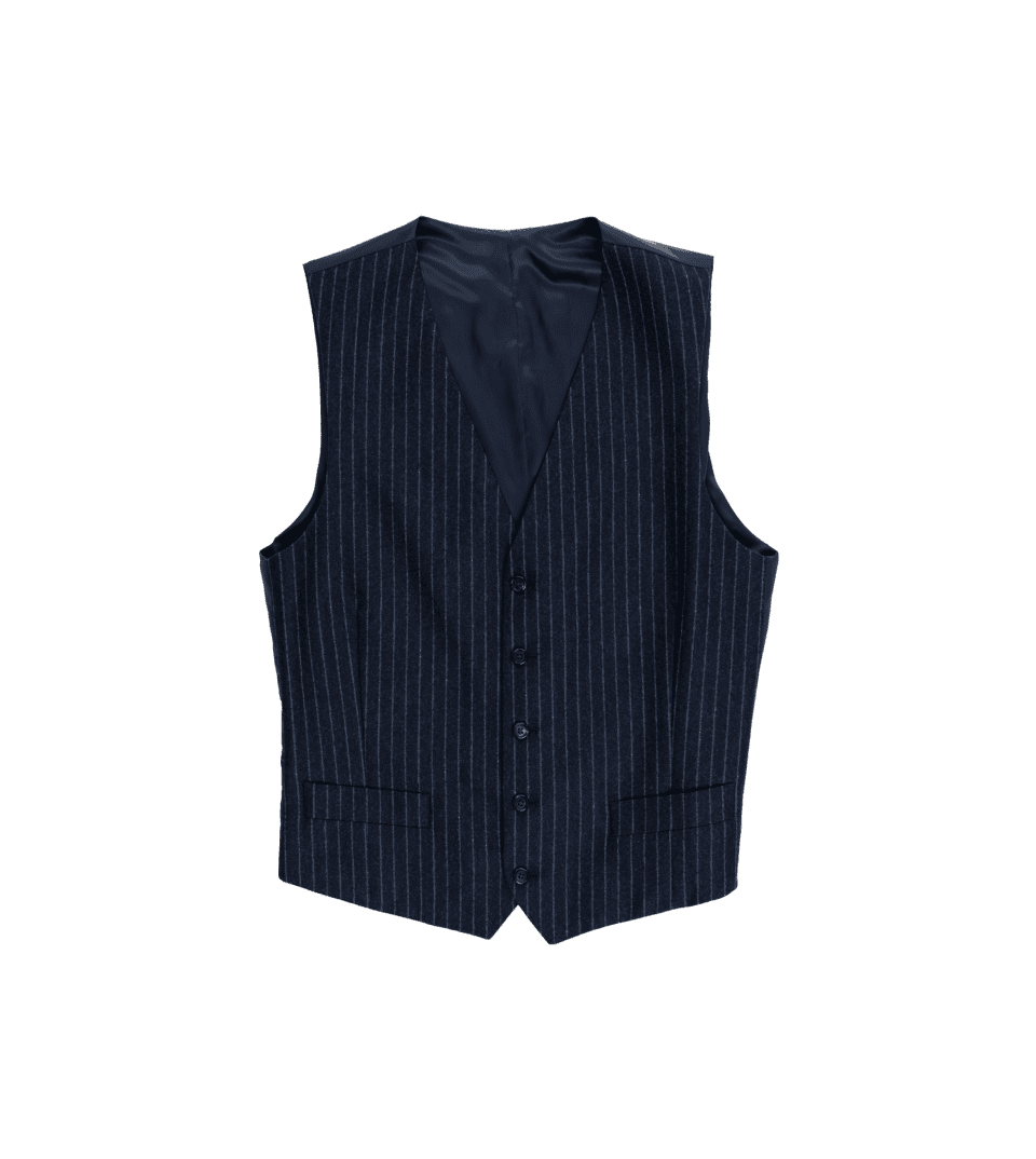 Mid Navy Blue Flannel Narrow Chalk Stripe Vest | He Spoke Style