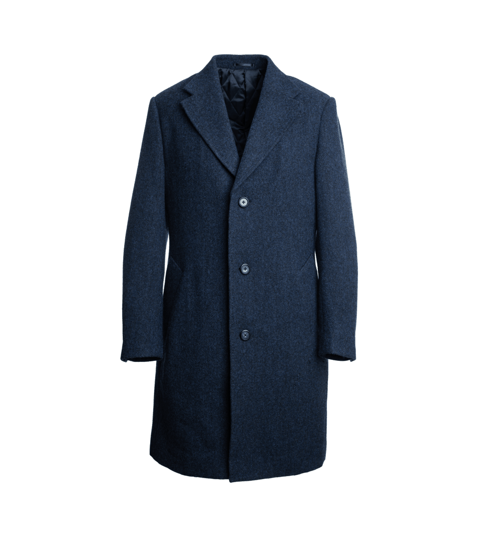 Navy Blue Herringbone Car Coat | He Spoke Style