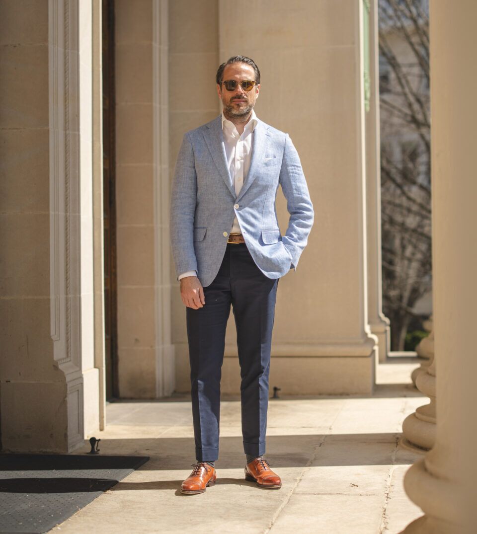 Light Blue Sport Coat Grey Pants Azure Blue Herringbone Linen Sport Coat He  Spoke Style
