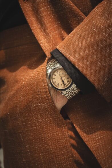 the amazing fabric of the he spoke style terracotta suit