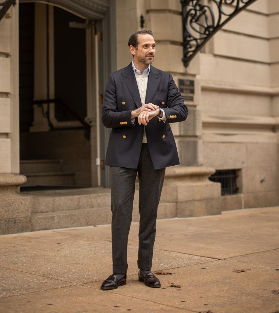 Classic Navy Blue Double-Breasted Blazer | Custom-Tailored Classic Navy Blue Double-Breasted Blazer | Custom-Tailored