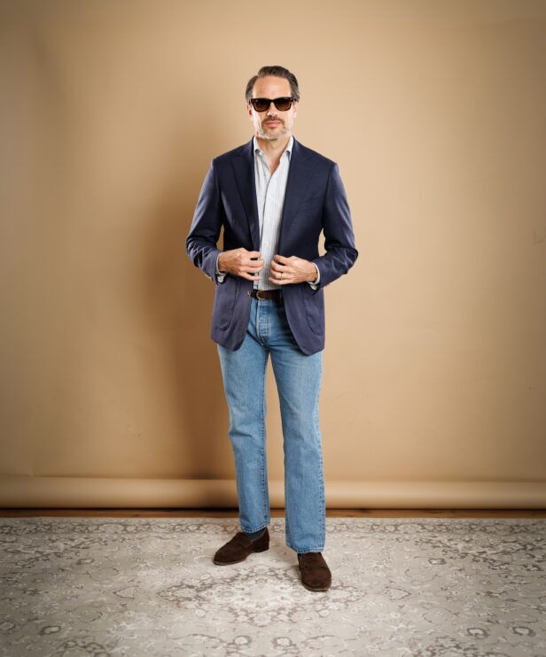 Navy Blue Blazer with Jeans