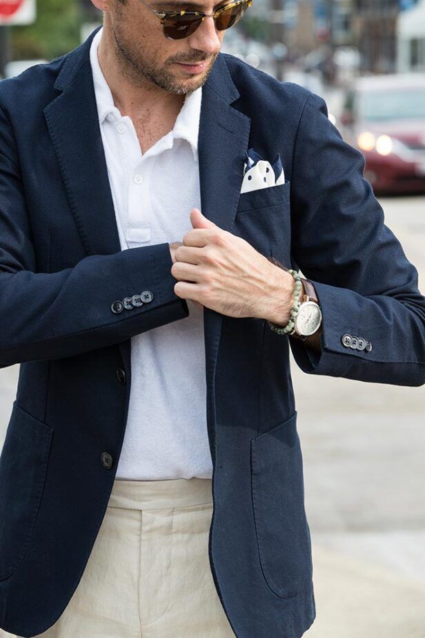 polo shirt under blazer