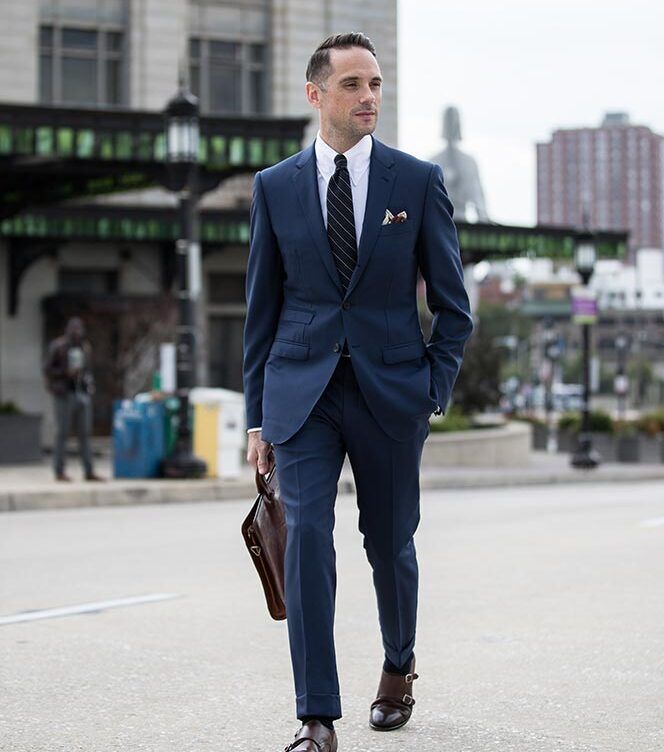royal blue dress and grey suit The 