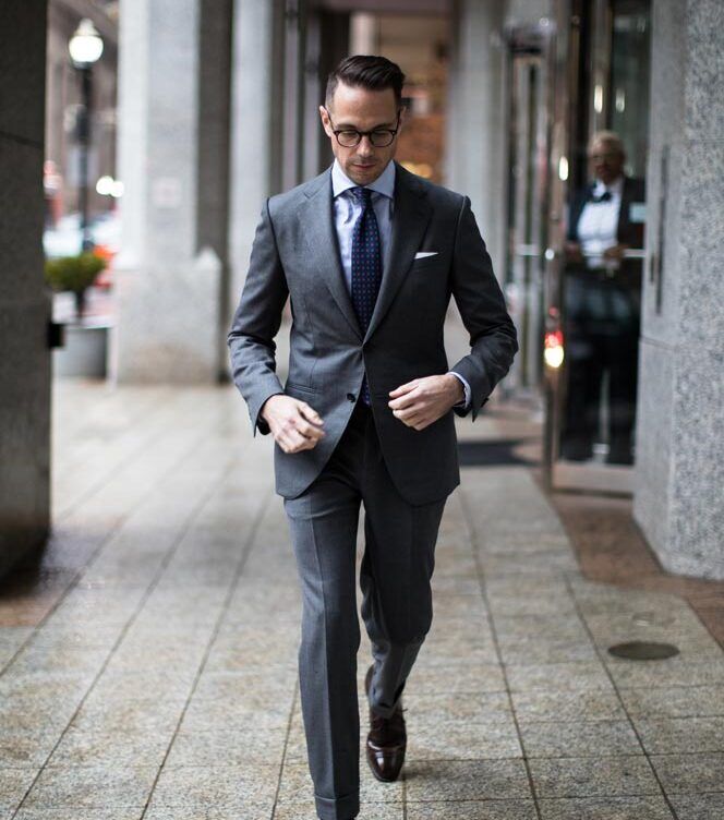grey tux navy dress All Business: The Classic Charcoal Suit navy blue prom couple outfits