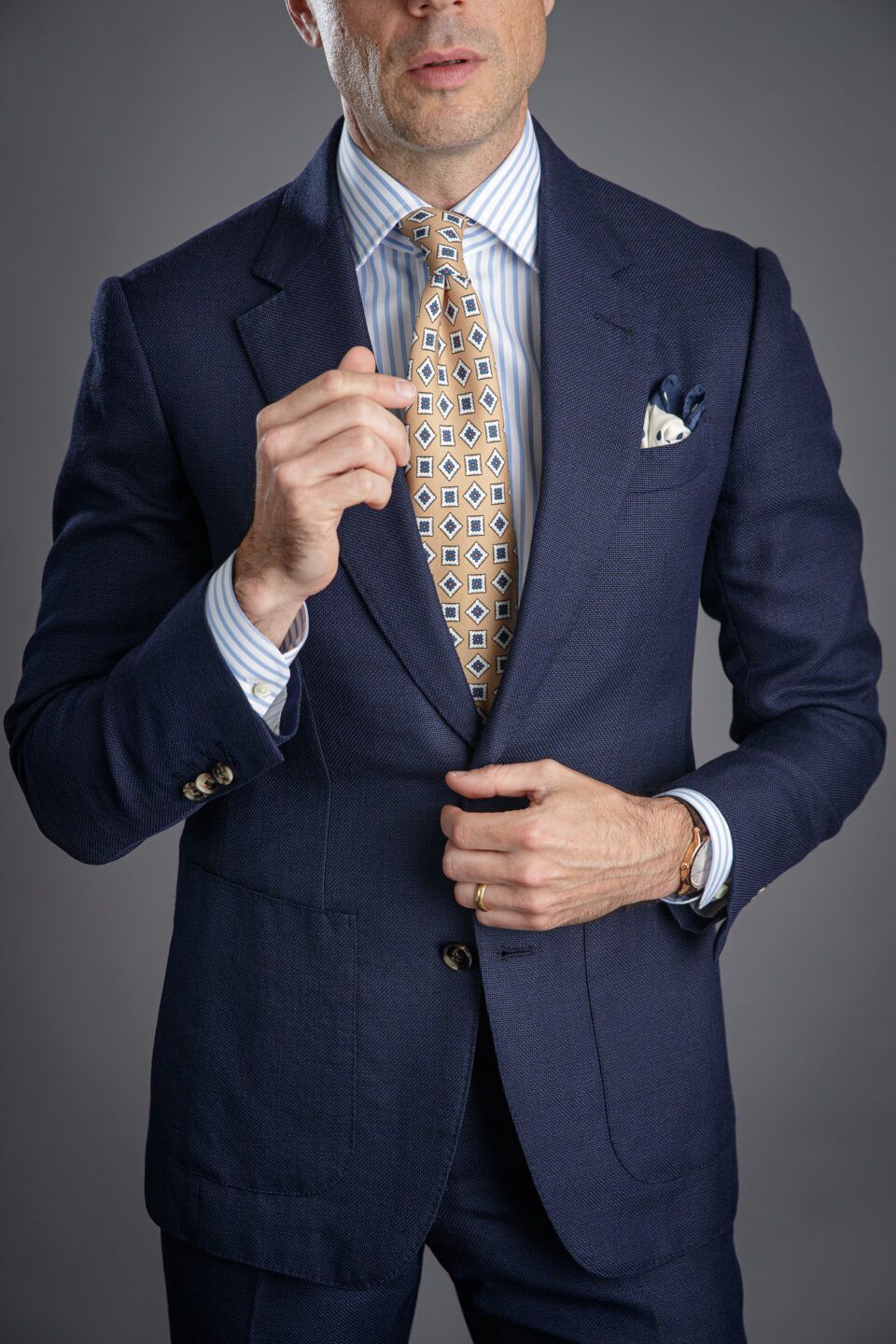Navy Blue Hopsack Suit – Custom Fit by He Spoke Style