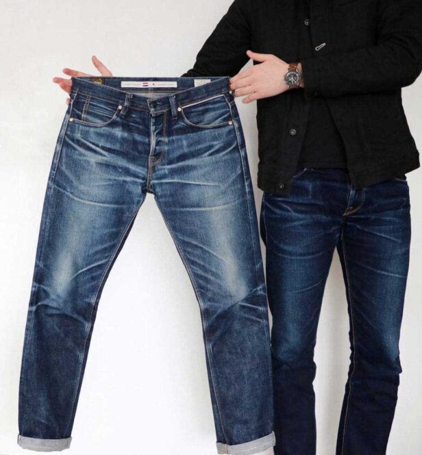 Selvedge denim jeans broken in