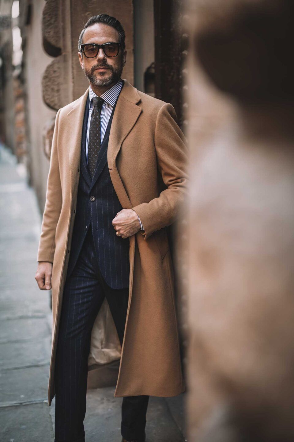 Close-Up of Navy Chalk Stripe Flannel Suit – Sophisticated Chalk Stripe Design