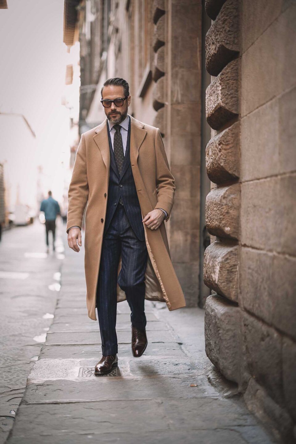 Full View of Navy Chalk Stripe Flannel Suit – Perfect for Business or Formal Wear