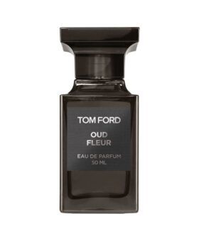 Oud Fleur eau de parfum in a dark rectangular glass bottle with black cap, 50 ml, product shot