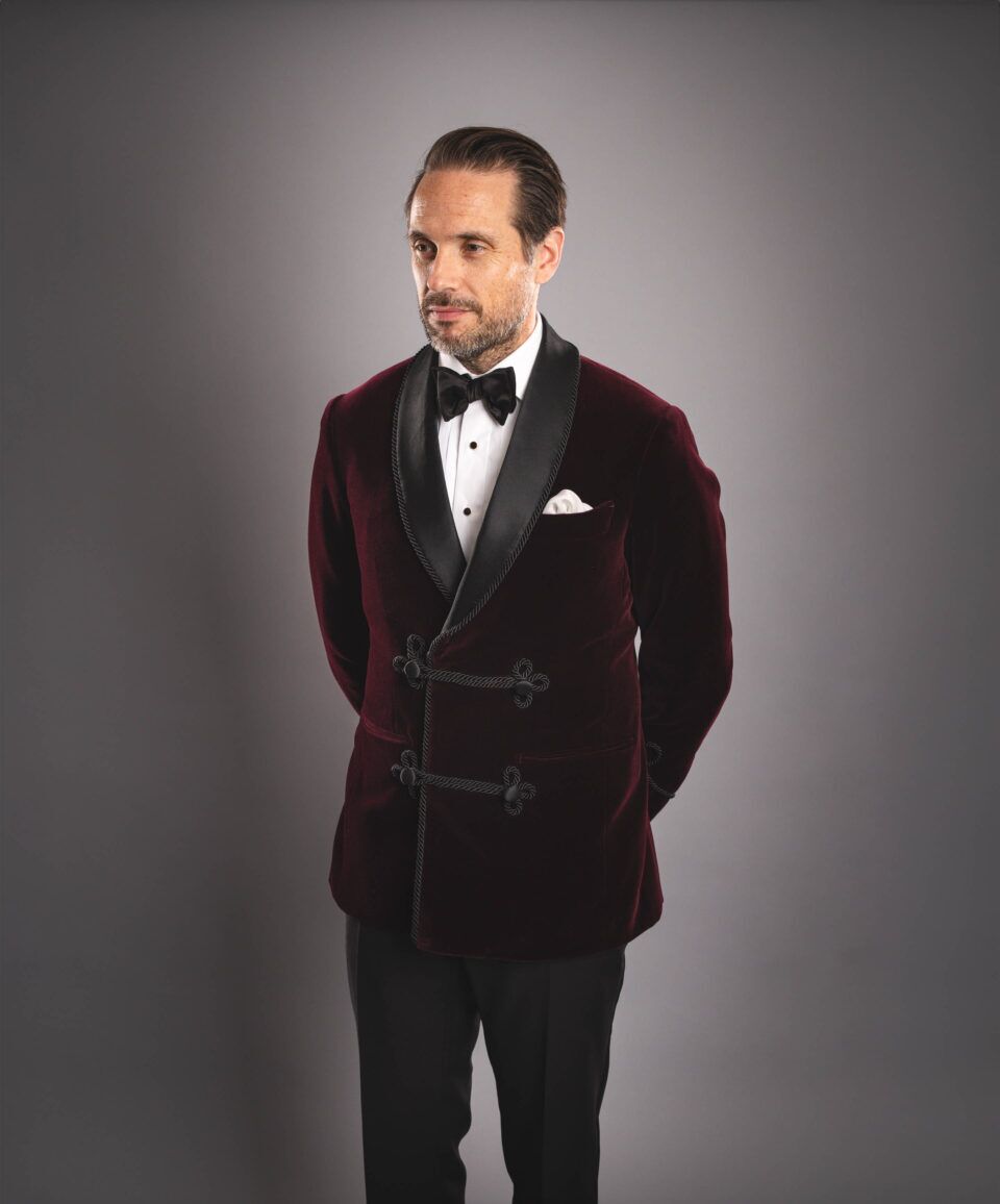 Men's Luxury Bespoke Velvet Smoking Jacket in Deep Burgundy – Elegant & Timeless