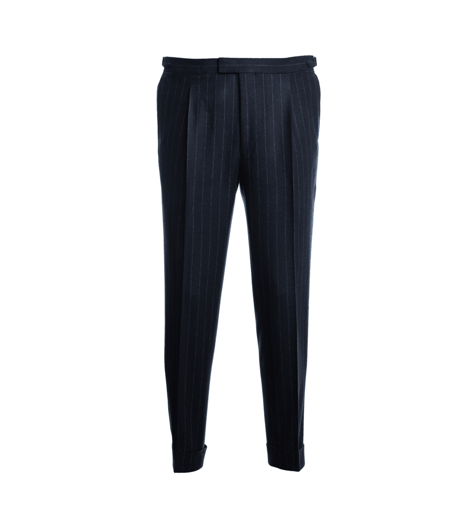 Navy Blue Chalk Stripe Flannel Suit Pants - He Spoke Style Shop