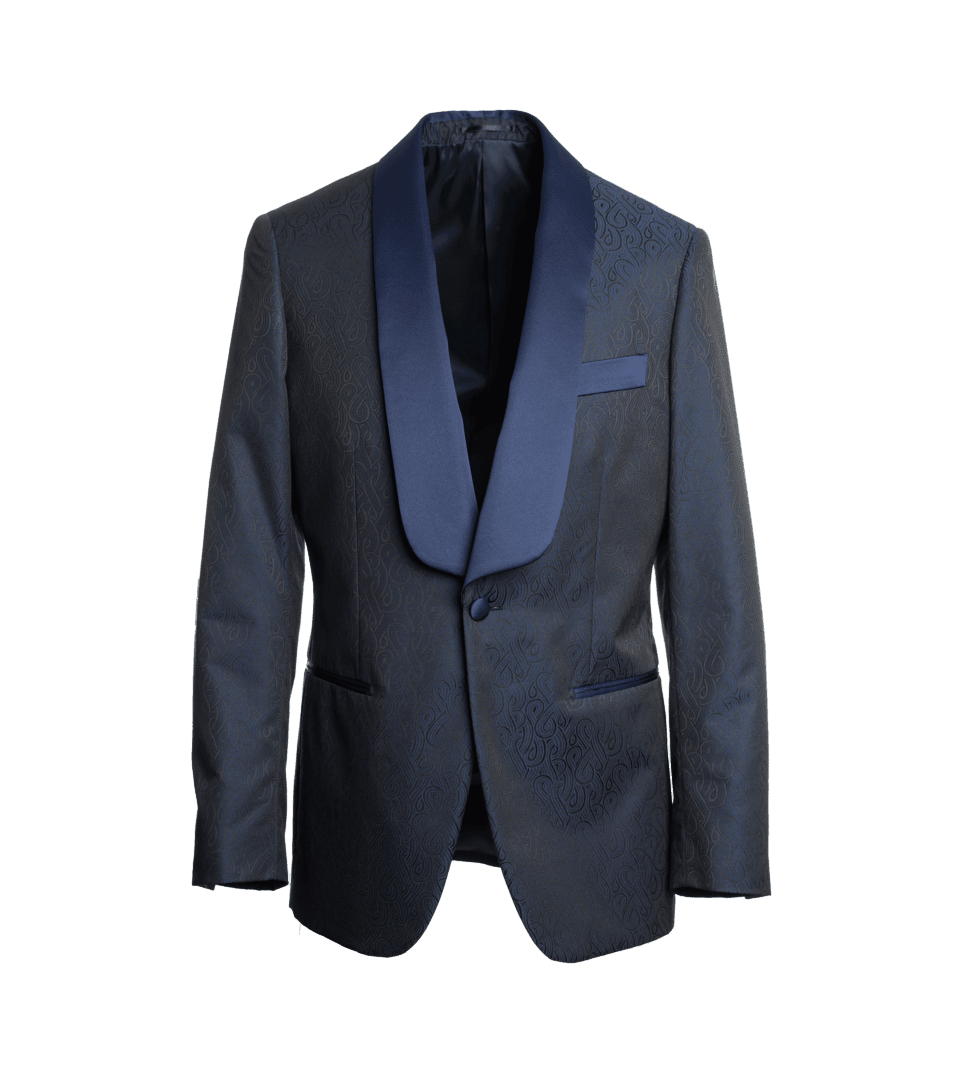 Blue & Black Jacquard Dinner Jacket – Custom Fit by He Spoke Style