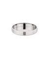 Polished stainless steel wine bottle coaster with ribbed sides, product shot on white