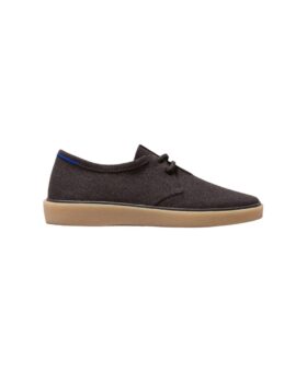 Dark brown merino wool lace-up sneaker with gum crepe sole, side profile product shot
