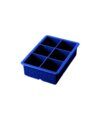 Blue silicone king cube ice tray with six large square moulds, product shot