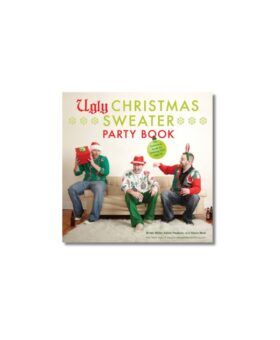 Ugly Christmas Sweater Party Book cover showing three men in holiday sweaters and hats on a sofa