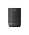 Black portable Bluetooth smart speaker with mesh grille, front product view