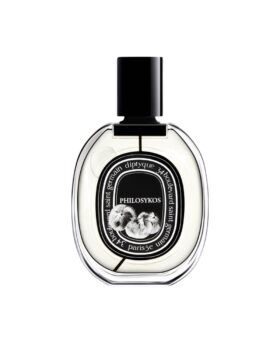 Philosykos eau de parfum in oval glass bottle with black label and cap, product shot