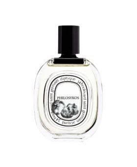 Philosykos eau de toilette in a clear oval glass bottle with black cap and fig label, product shot